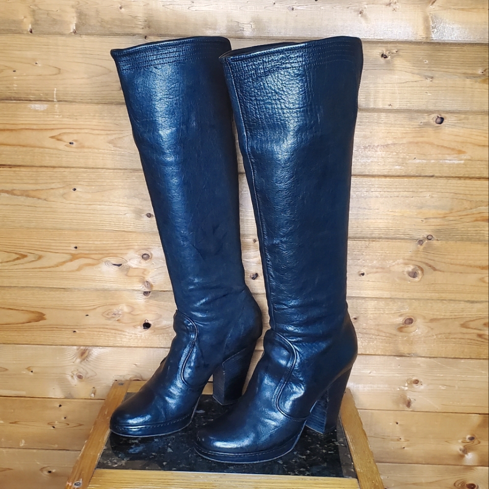 Fiorentini + Baker Black Real Leather Boots W/Zipper Size Italy 37.5 U
